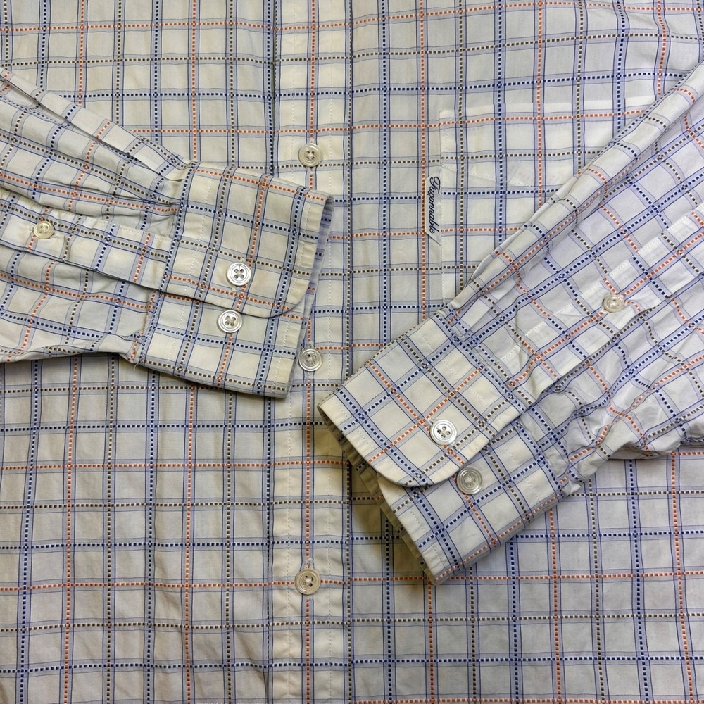 Faconnable Long Sleeve Button Up Shirt USA 100% Cotton Mens 15R White w/Plaid - Picture 8 of 13